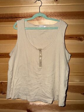 LC Lauren Conrad Cream and White Striped Henley Tank